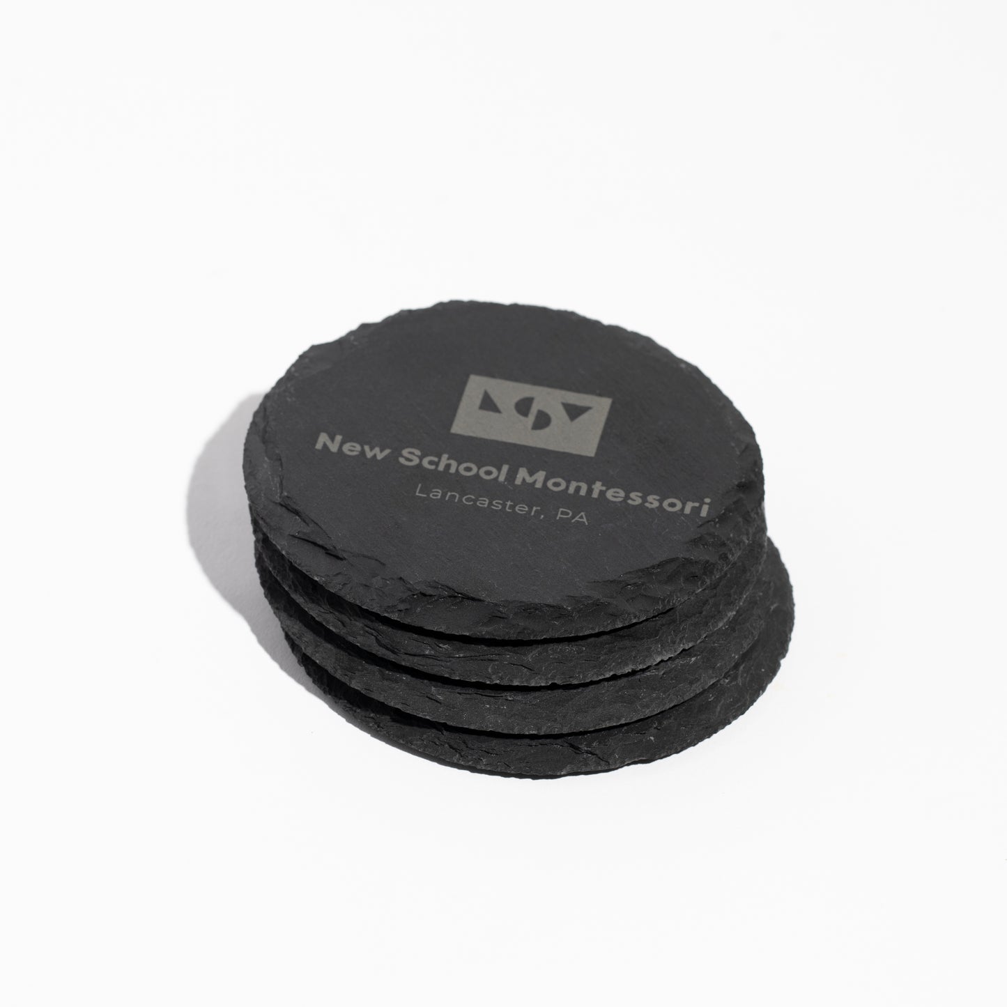 Round Slate Coasters - New School Montessori - Set of 2