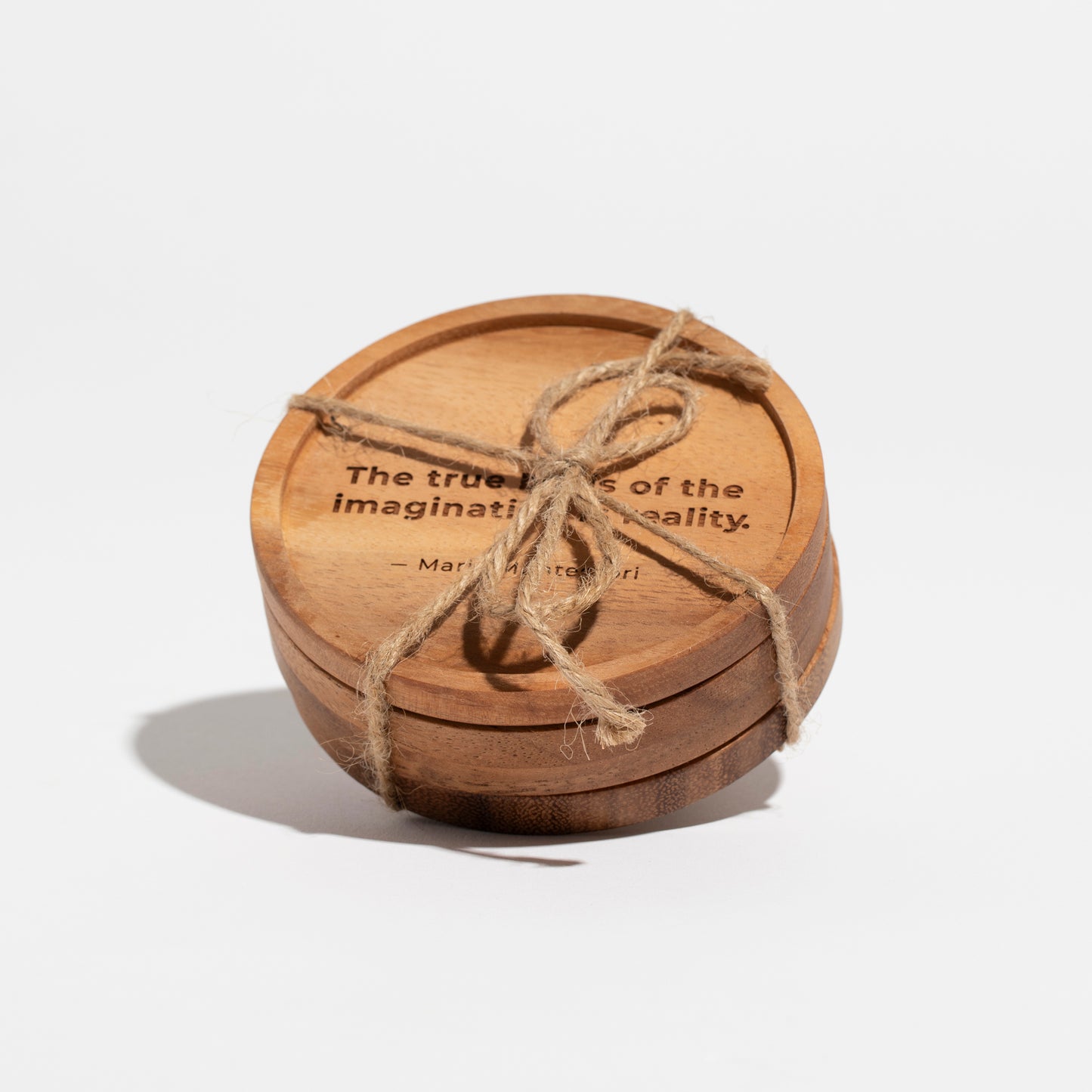 Round Wood Coasters with Montessori Quotes - Set of 4