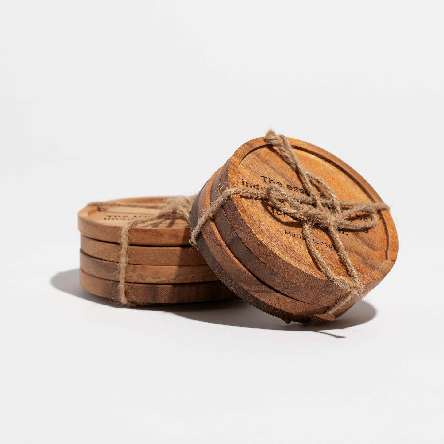 Round Wood Coasters with Montessori Quotes - Set of 4