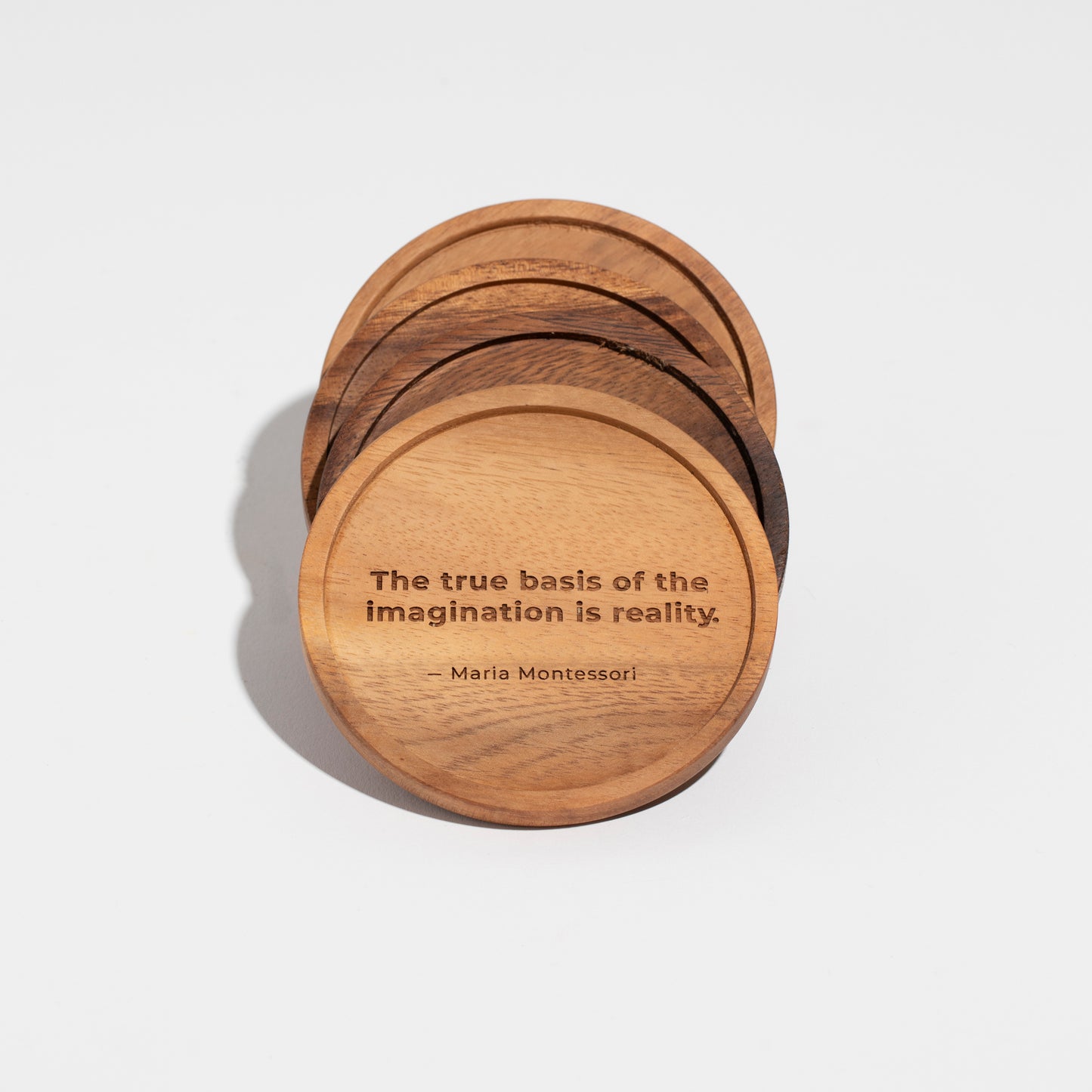 Round Wood Coasters with Montessori Quotes - Set of 4
